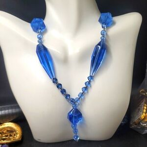 Hand‎ tied austrian crystal chandelier drop necklace N3522 ice blue 💙